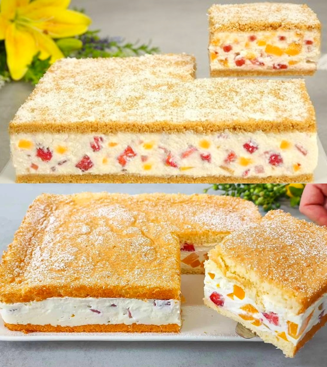 Bolo de Frutas Geladinho, receita rápida e de dar água na boca 460635565_449897551405048_2305241556311334951_n